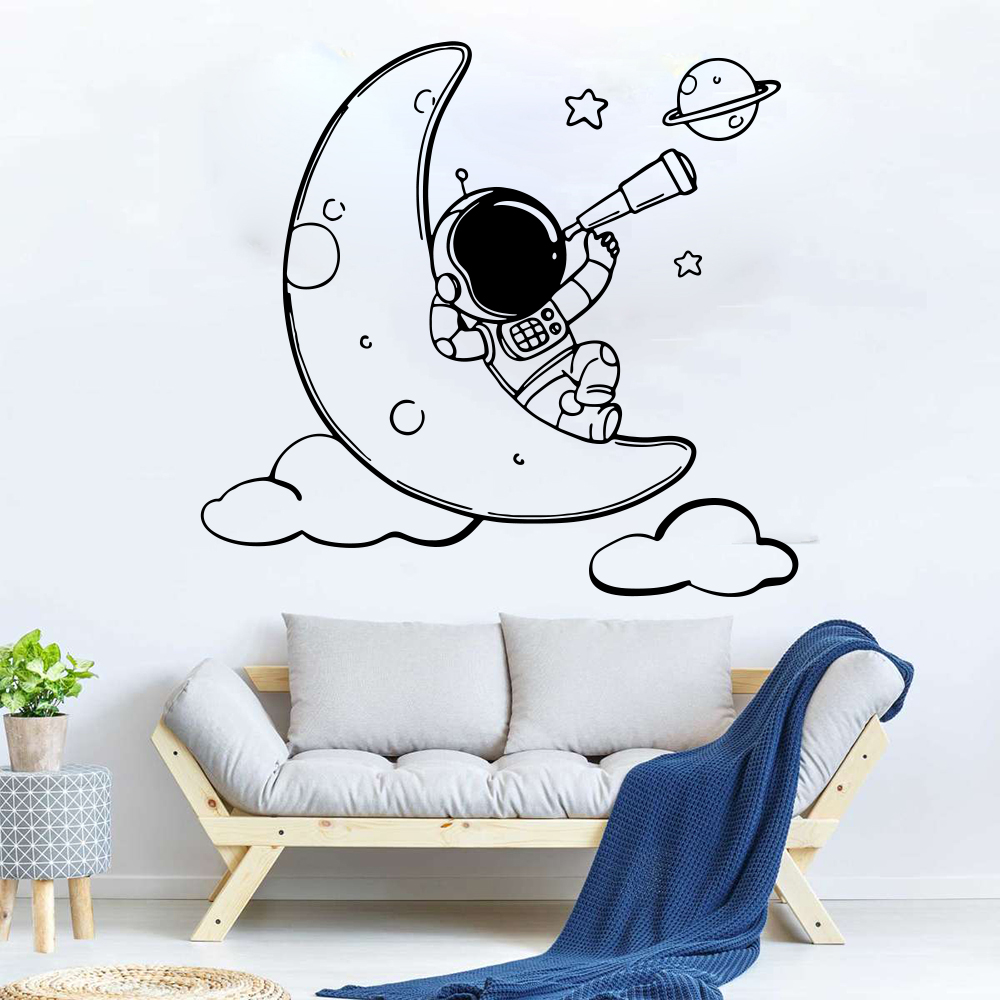 Baby Nursery Vinyl Wall Stickers - Cartoon Astronaut on The Moon Wall