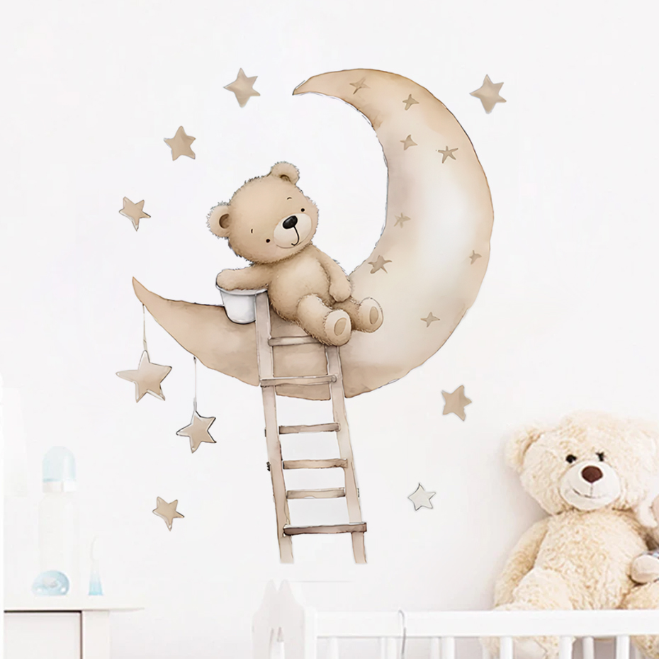 Baby Nursery Decor Boy - Cute Bear Star Cloud Wall Stickers