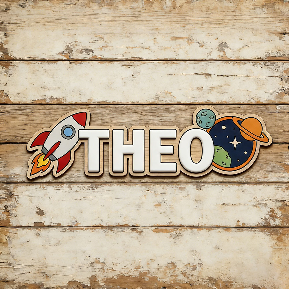 Baby Nursery Decor Boy - Personalized Space Rocket Name Sign for