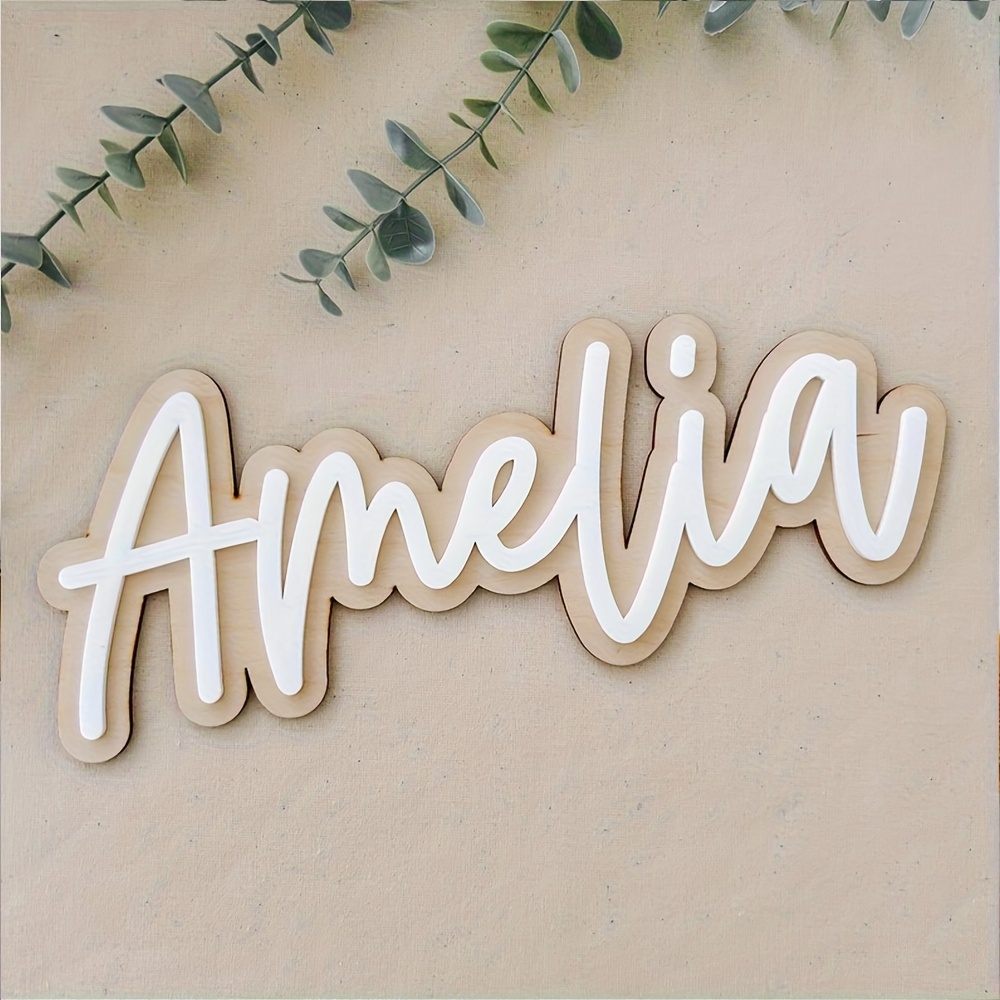 Baby Nursery Decor Boy - Customizable Double-Layered Wooden Name Plaque with