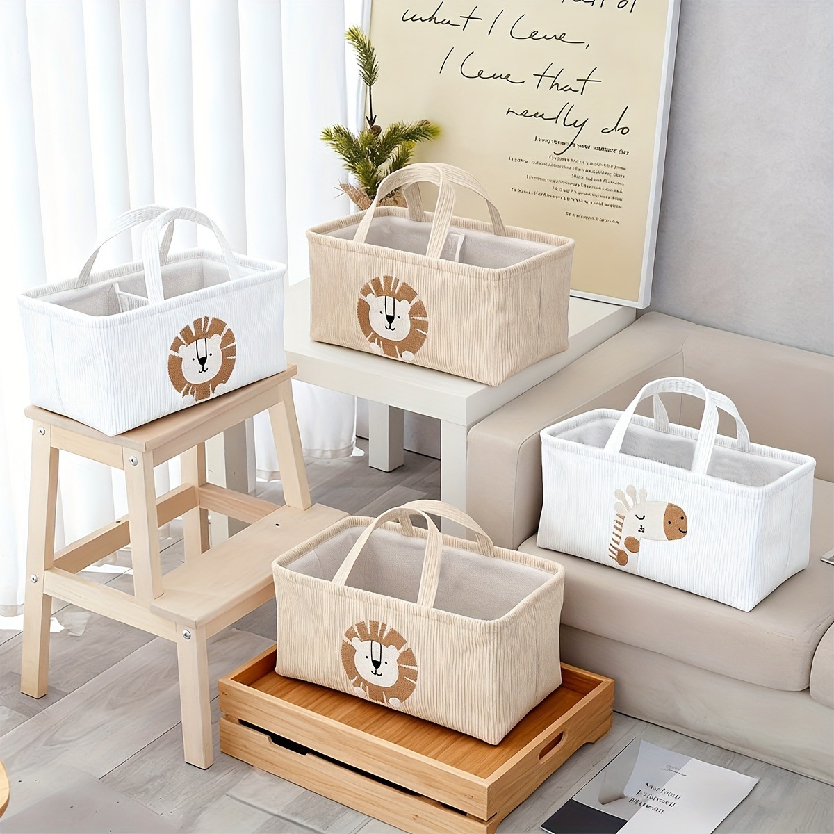 Baby Nursery Organization Ideas - Cute Lion Diaper Caddy Foldable Fabric