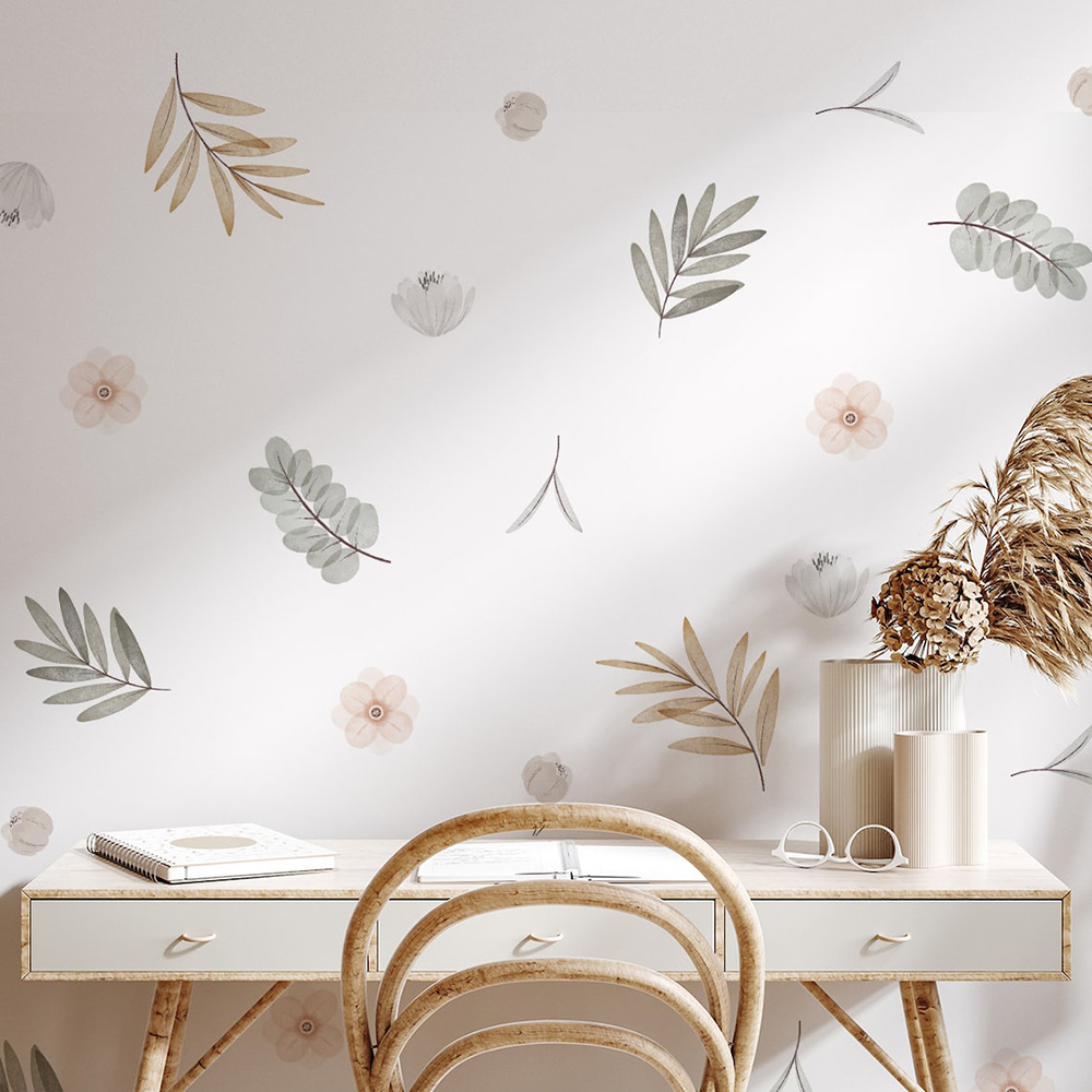 Baby Nursery Vinyl Wall Stickers - Boho Leaves Botanical DIY Wall Decals
