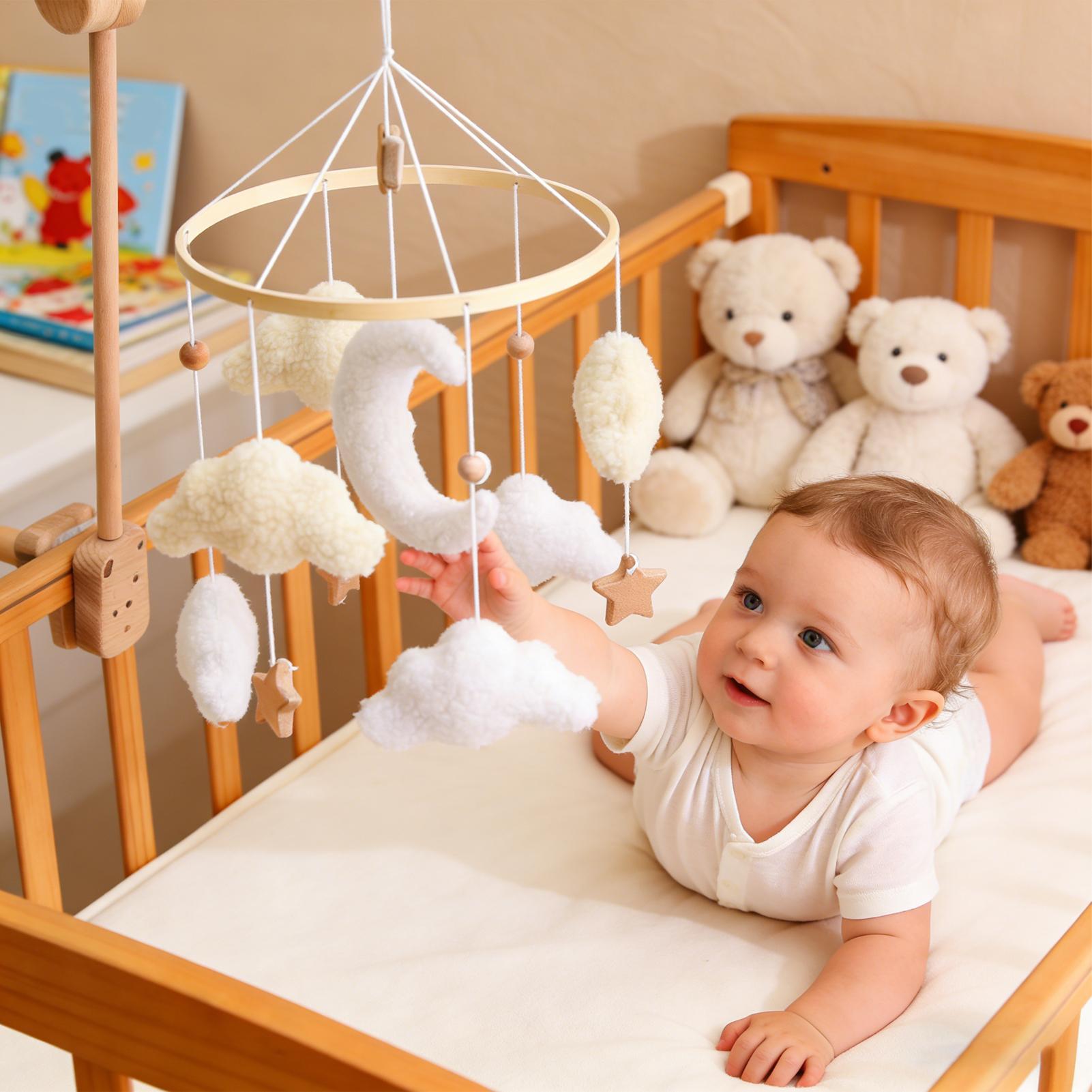 Baby Nursery Decor Boy - Wooden Crib Mobile Baby Bed Bell