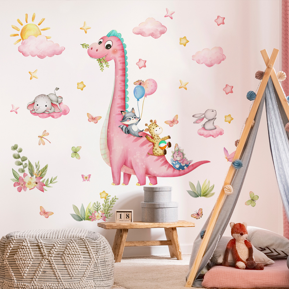 Large Cartoon Pink Dinosaur An - огляд і ціна Baby Nursery Vinyl Wall Stickers