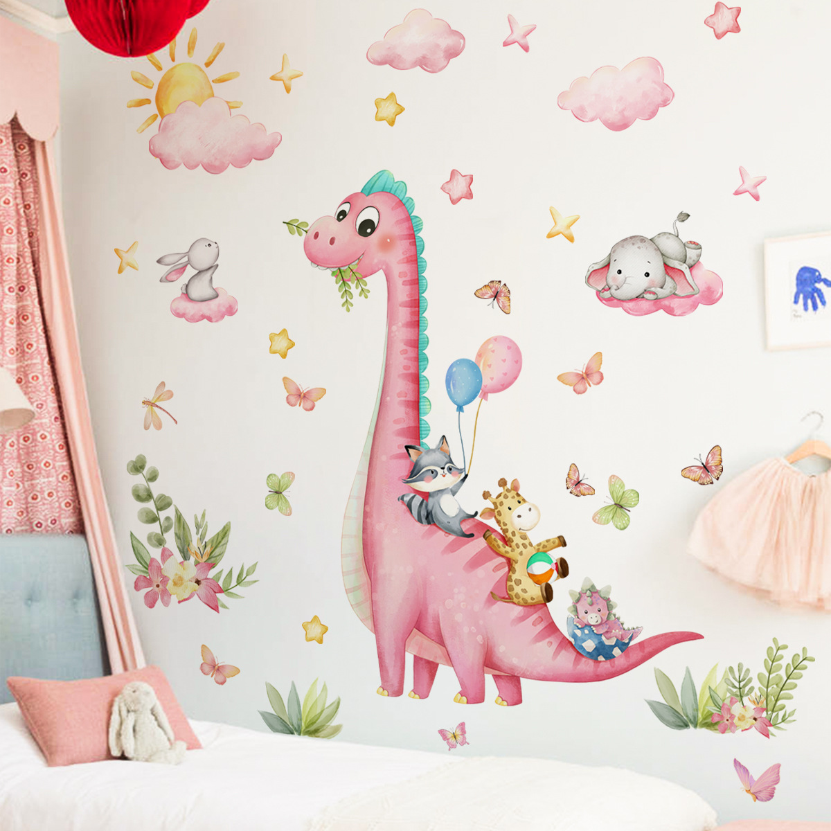 Large Cartoon Pink Dinosaur An - огляд і ціна Baby Nursery Vinyl Wall Stickers