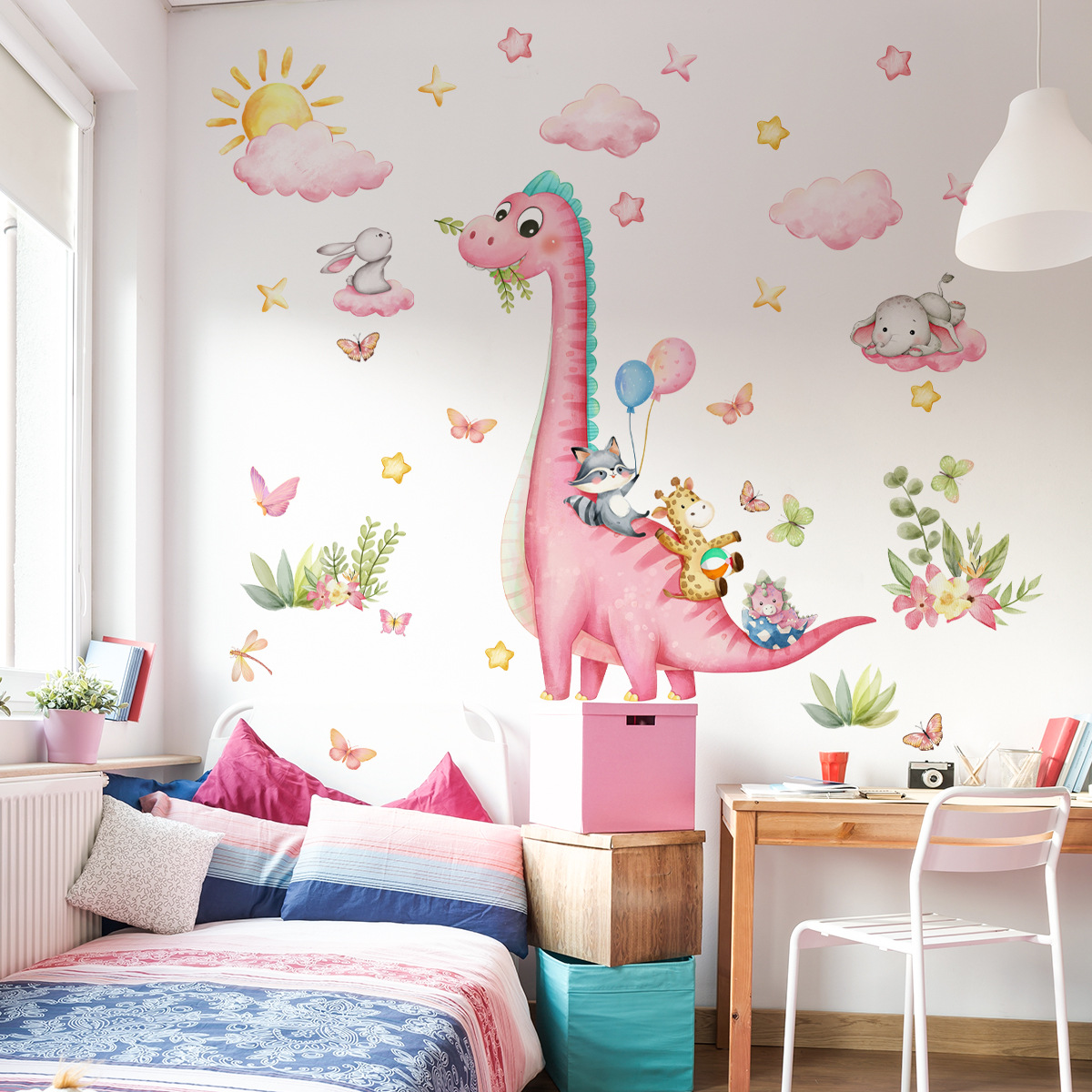 Large Cartoon Pink Dinosaur An - огляд і ціна Baby Nursery Vinyl Wall Stickers