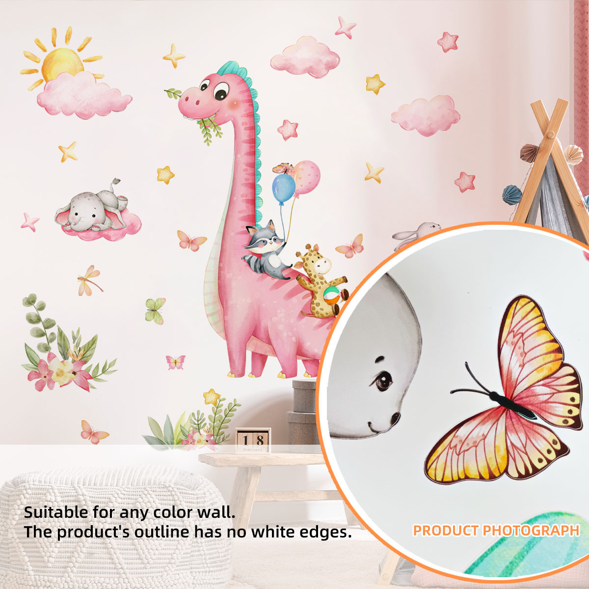Large Cartoon Pink Dinosaur An - огляд і ціна Baby Nursery Vinyl Wall Stickers