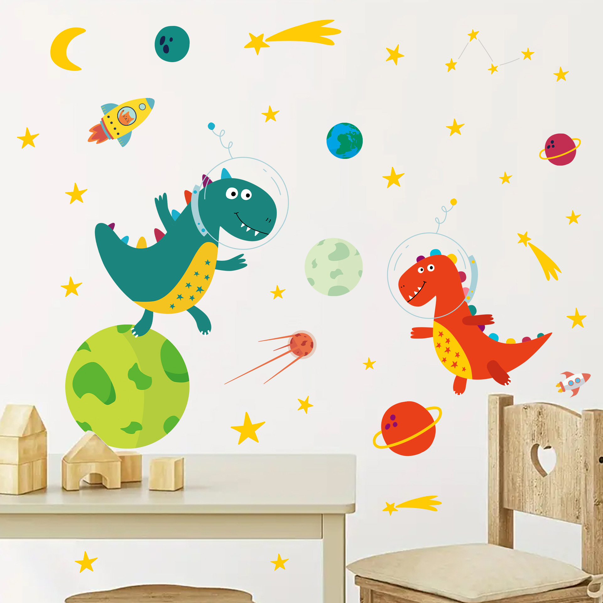 Space Astronaut Dinosaur Wall  - огляд і ціна Baby Nursery Decor Boy