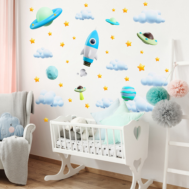 Blue Galaxy Space Rocket UFO W - огляд і ціна Baby Nursery Vinyl Wall Stickers