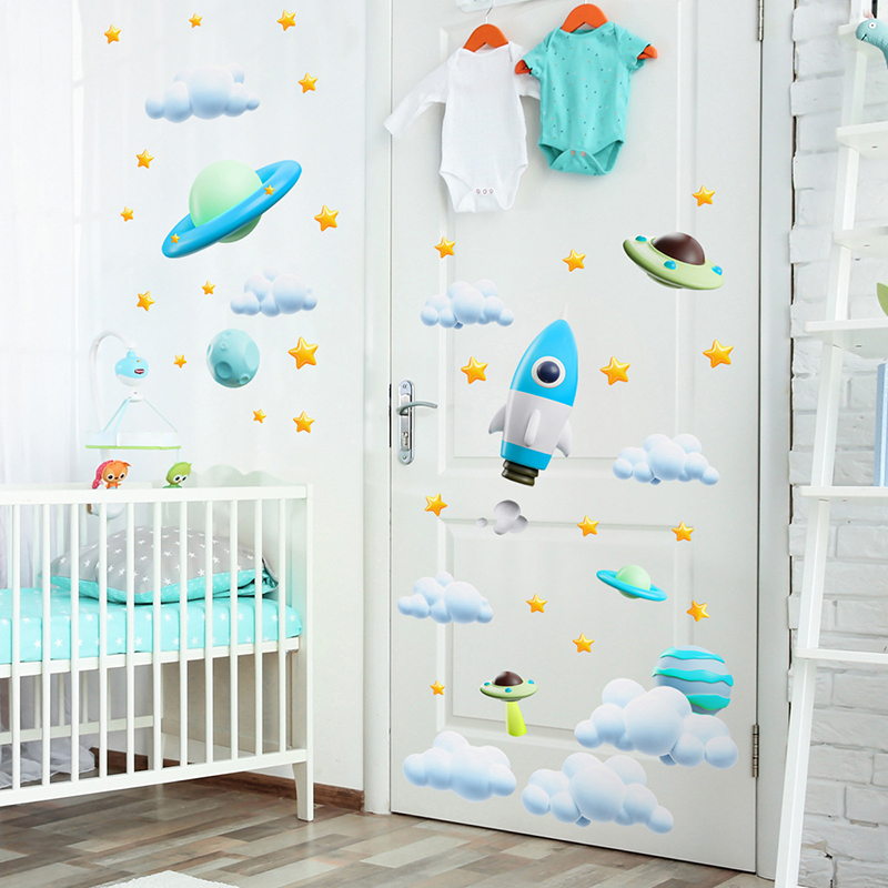 Blue Galaxy Space Rocket UFO W - огляд і ціна Baby Nursery Vinyl Wall Stickers