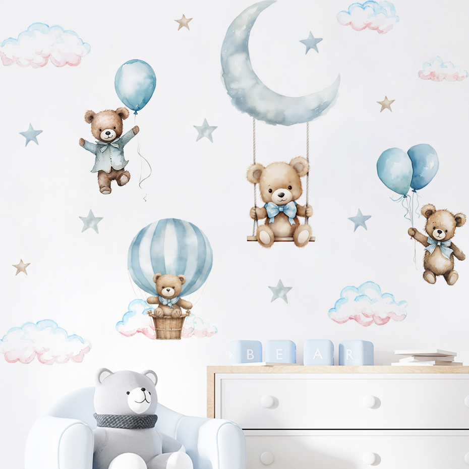 Watercolor Bear Hot Air Balloo - огляд і ціна Baby Nursery Decor Boy