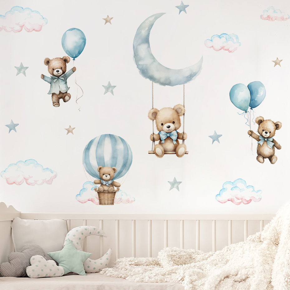 Watercolor Bear Hot Air Balloo - огляд і ціна Baby Nursery Decor Boy