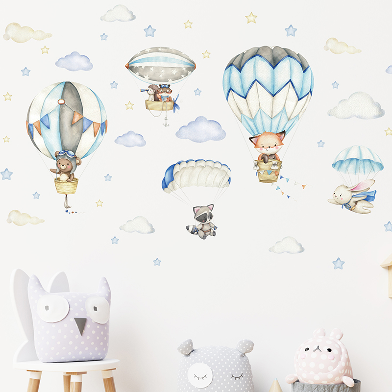 Cartoon Cute Animals Hot Air B - огляд і ціна Baby Nursery Stickers