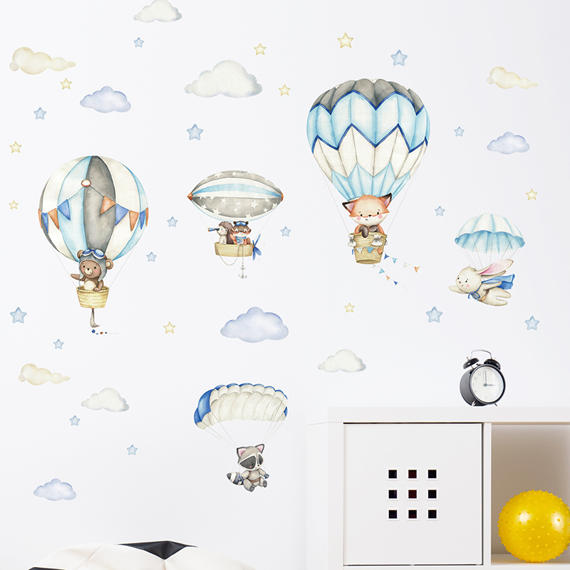 Cartoon Cute Animals Hot Air B - огляд і ціна Baby Nursery Stickers
