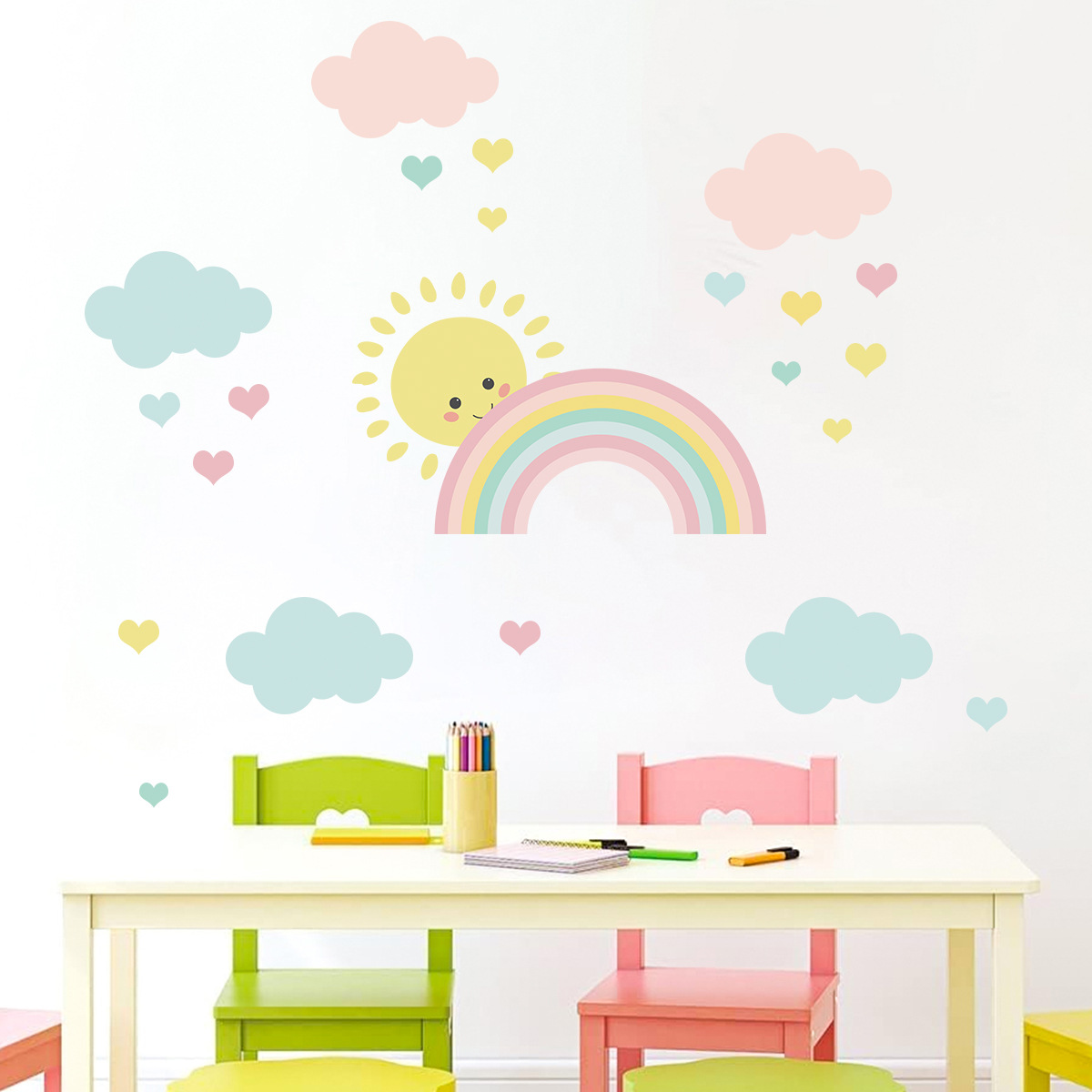 Cartoon Sun Rainbow Clouds Wal - огляд і ціна Baby Nursery Decor Boy