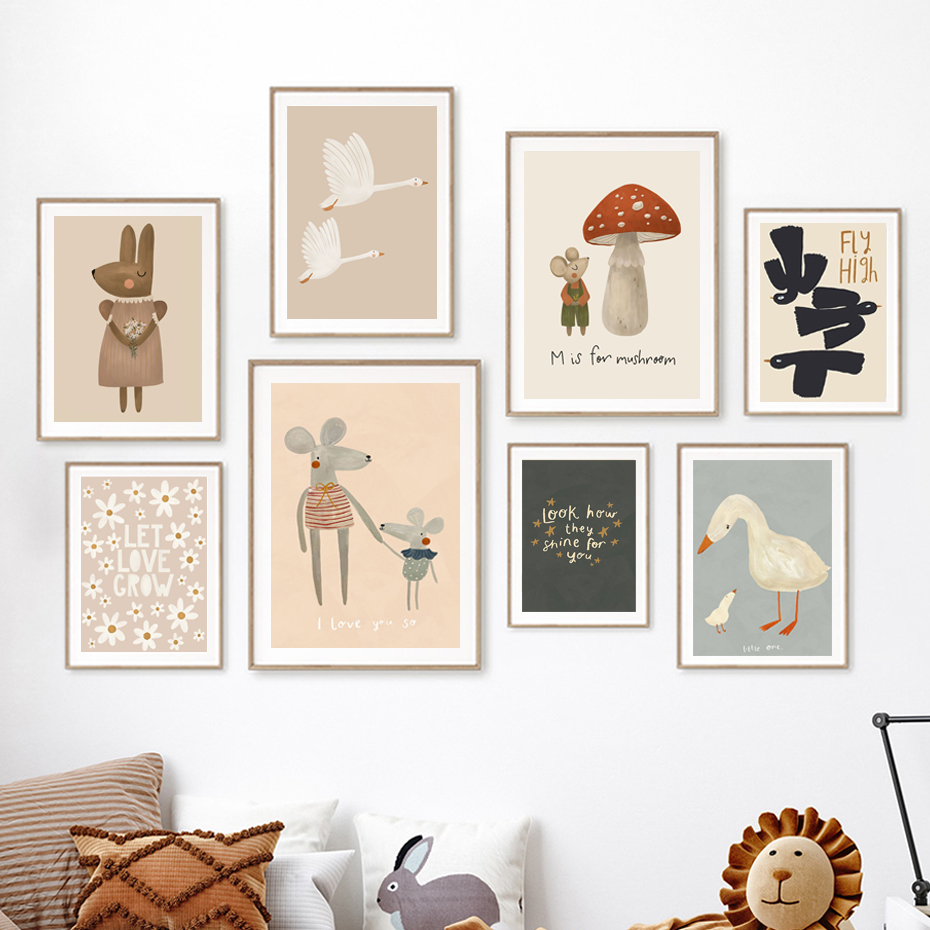 Boho Cartoon Rabbit Mouse Goos - огляд і ціна Baby Nursery Frames