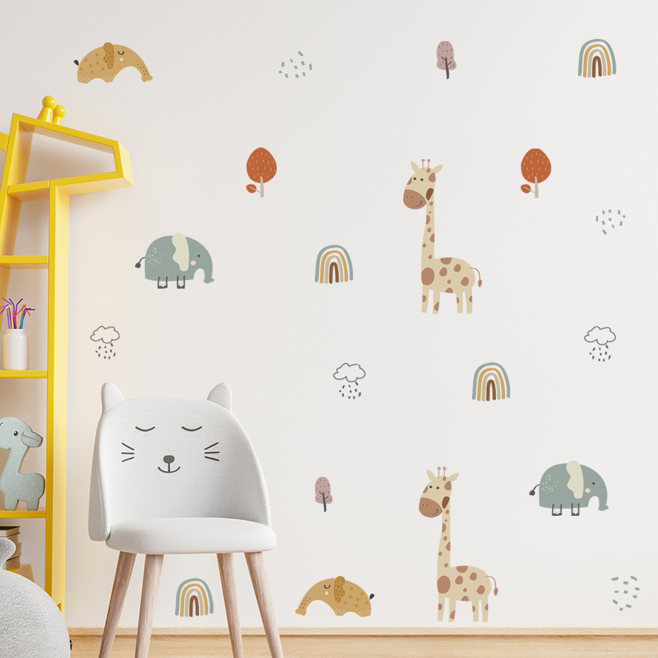 Cartoon Giraffe Elephant Anima - огляд і ціна Baby Nursery Vinyl Wall Stickers