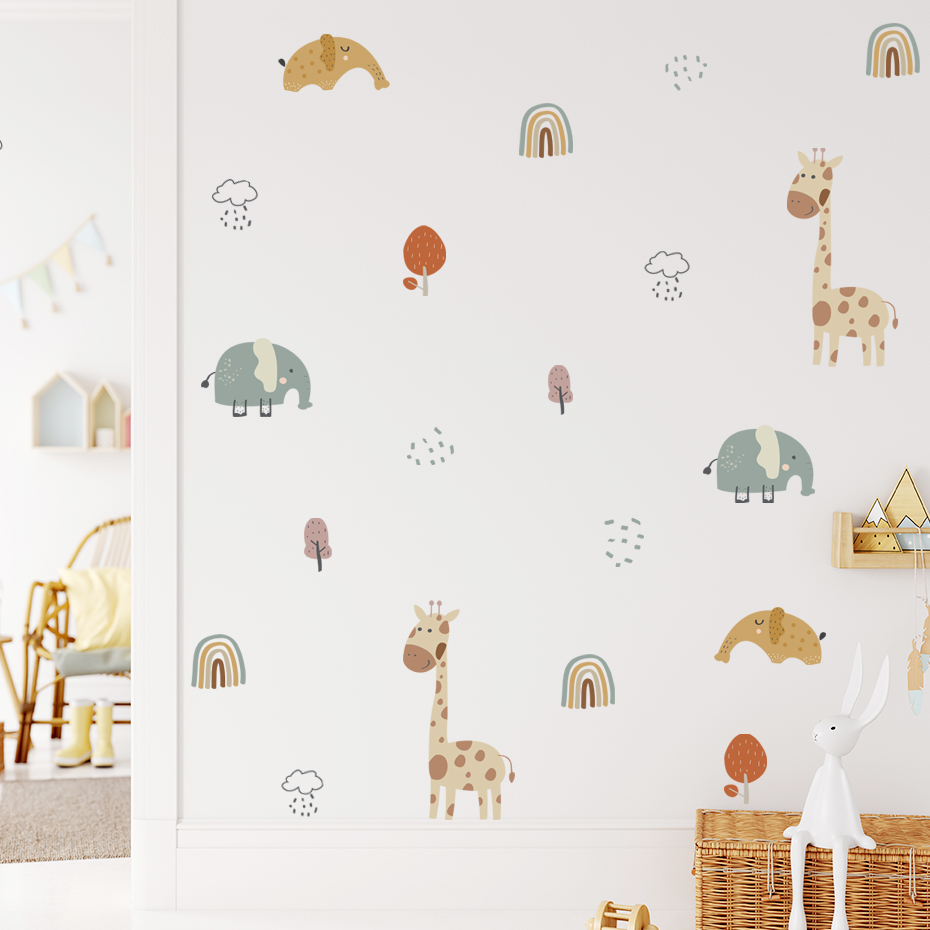 Cartoon Giraffe Elephant Anima - огляд і ціна Baby Nursery Vinyl Wall Stickers