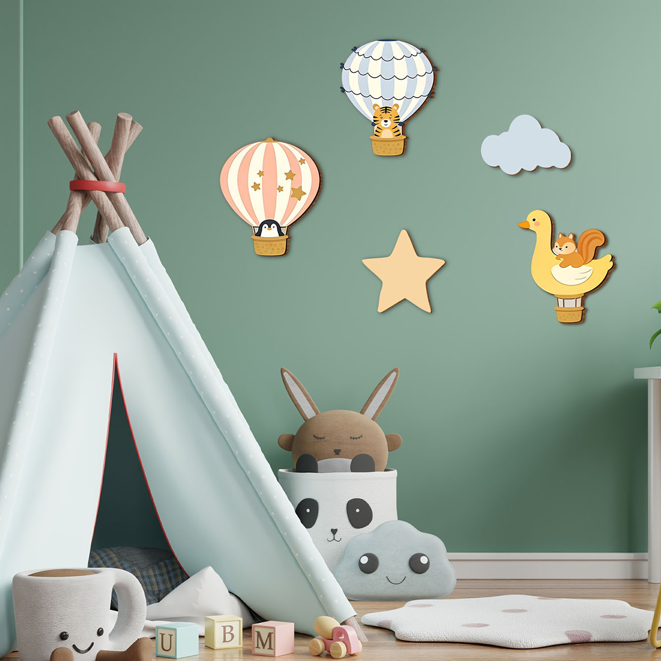 5Pcs Animal Hot Air Balloon Wo - огляд і ціна Baby Nursery Stickers