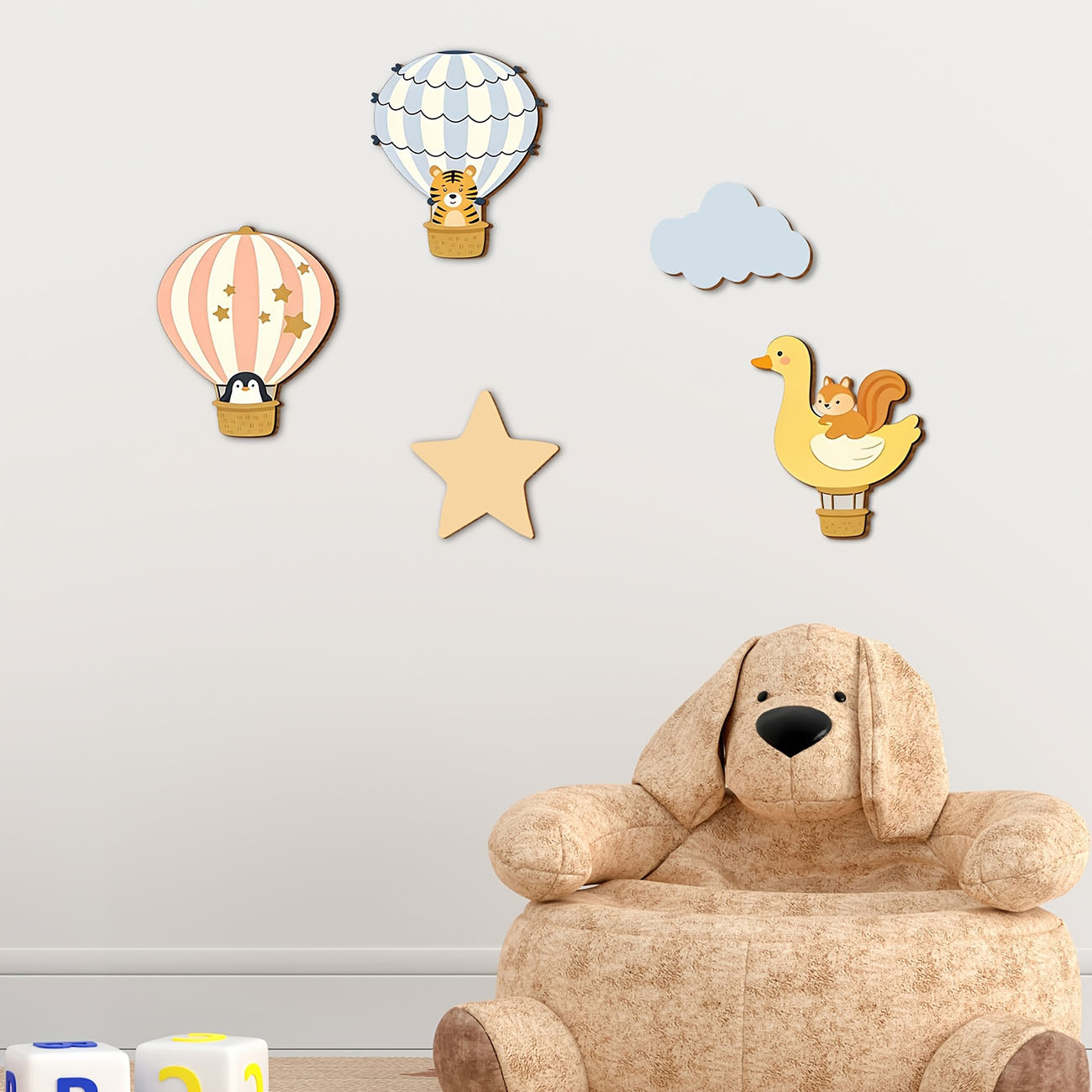 5Pcs Animal Hot Air Balloon Wo - огляд і ціна Baby Nursery Stickers